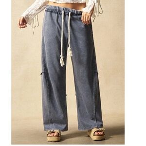 Mineral wash Stretchy waist pockets straight Leg Lounge Pants